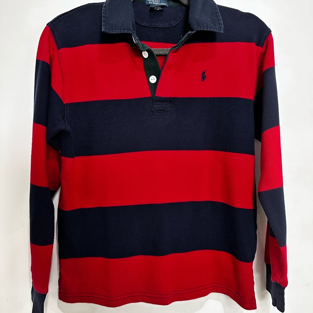 Polo by Ralph Lauren Kids Rugby Red and Navy Striped Shirt